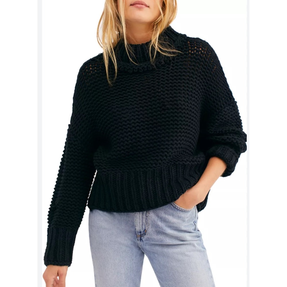 Free People My Only Sunshine Chunky Knit Oversized Boxy Crop Sweater Grunge S